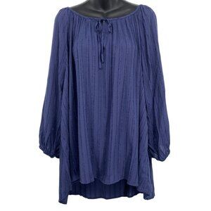 Meri Skye Women Plus Size 3X Off-Shoulder Blouse Tunic Top Blue Long Sleeve New